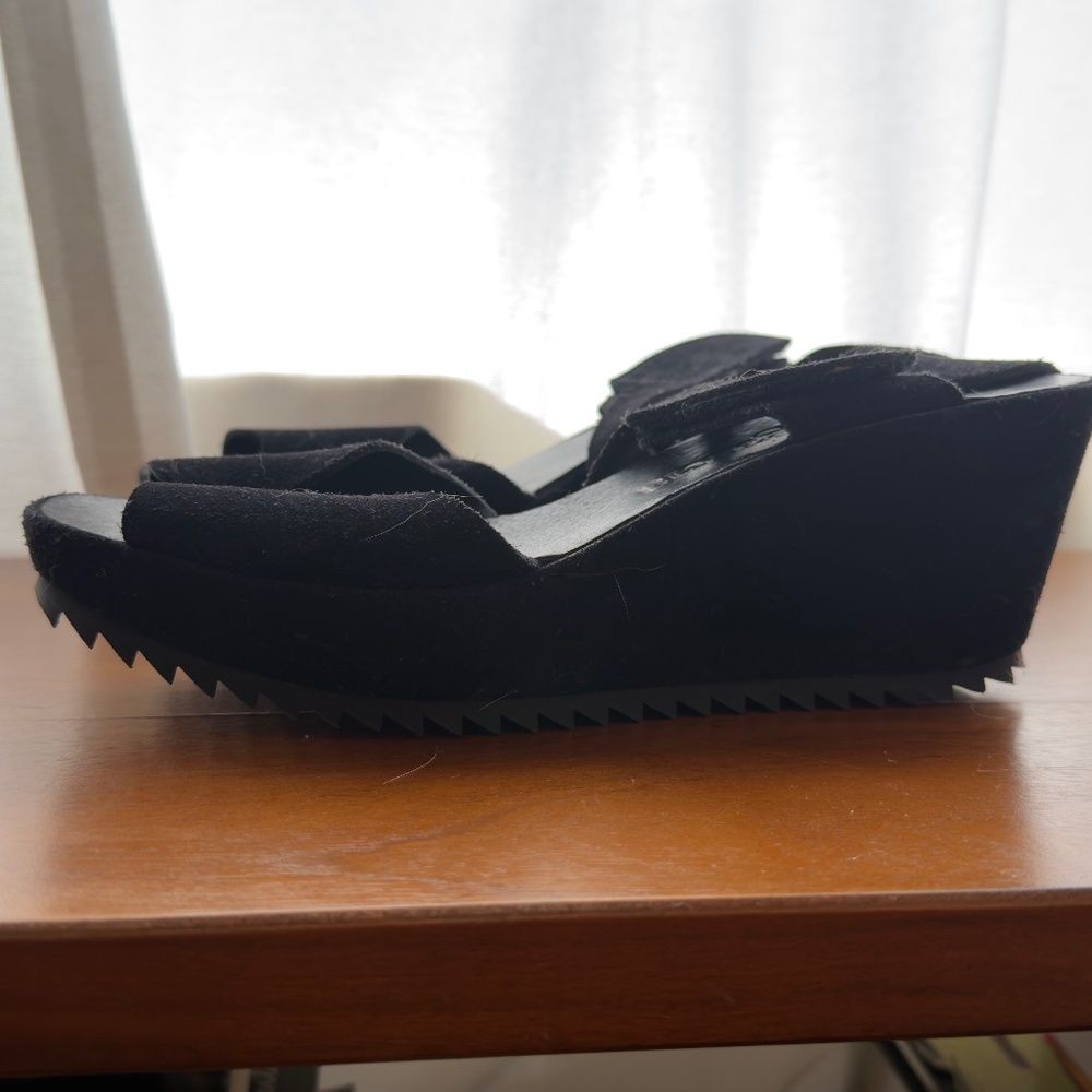 Pedro Garcia Black Suede Peep Toe Platform Wedge Sandals Size 40